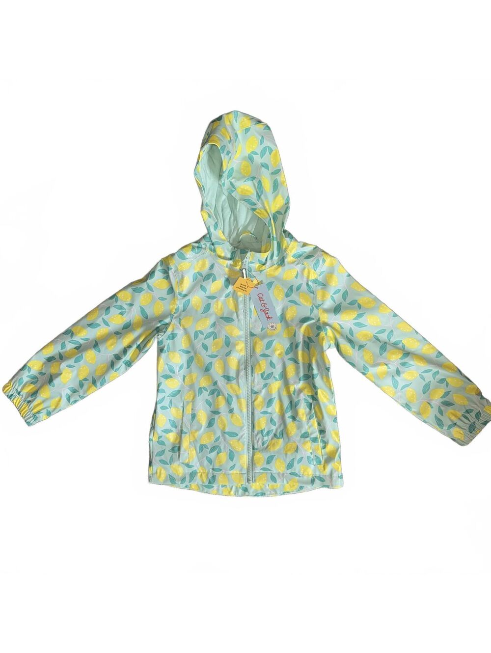 Cat & Jack Girls Lemon Print Rain Jacket Size Small 6/7 NWT